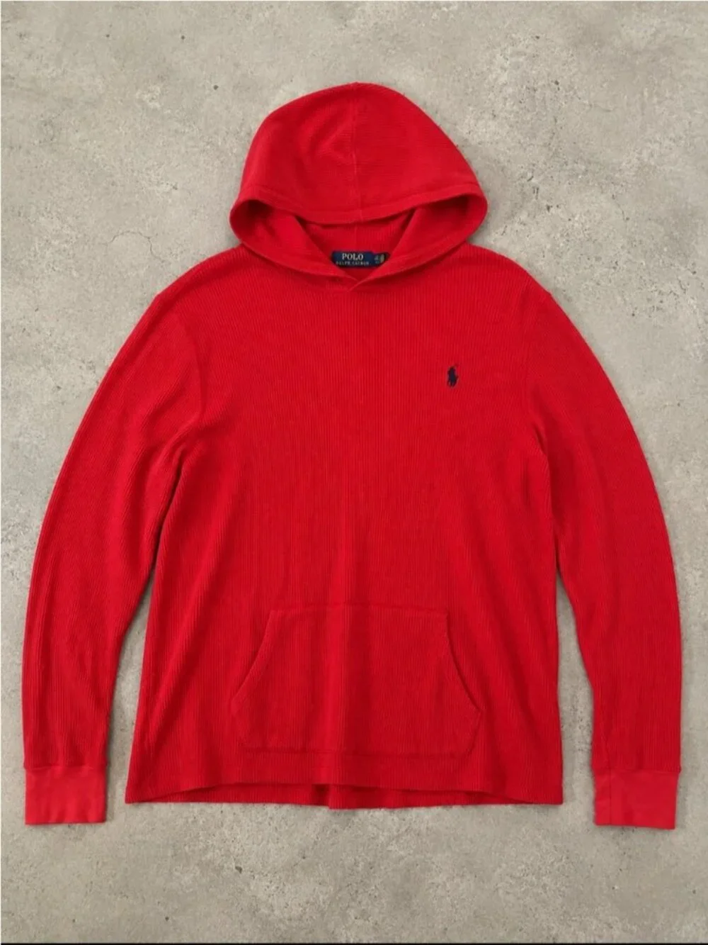 Polo Ralph Lauren Waffle Knit Hoodie Men Medium Red Shirt Cotton Pony Logo FLAW